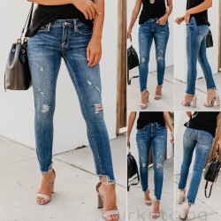 Women Stretch Ripped Distressed Skinny High Waist Denim Pants Shredded Jeans Trousers Slim Jeggings Laides Spring Autumn Wear